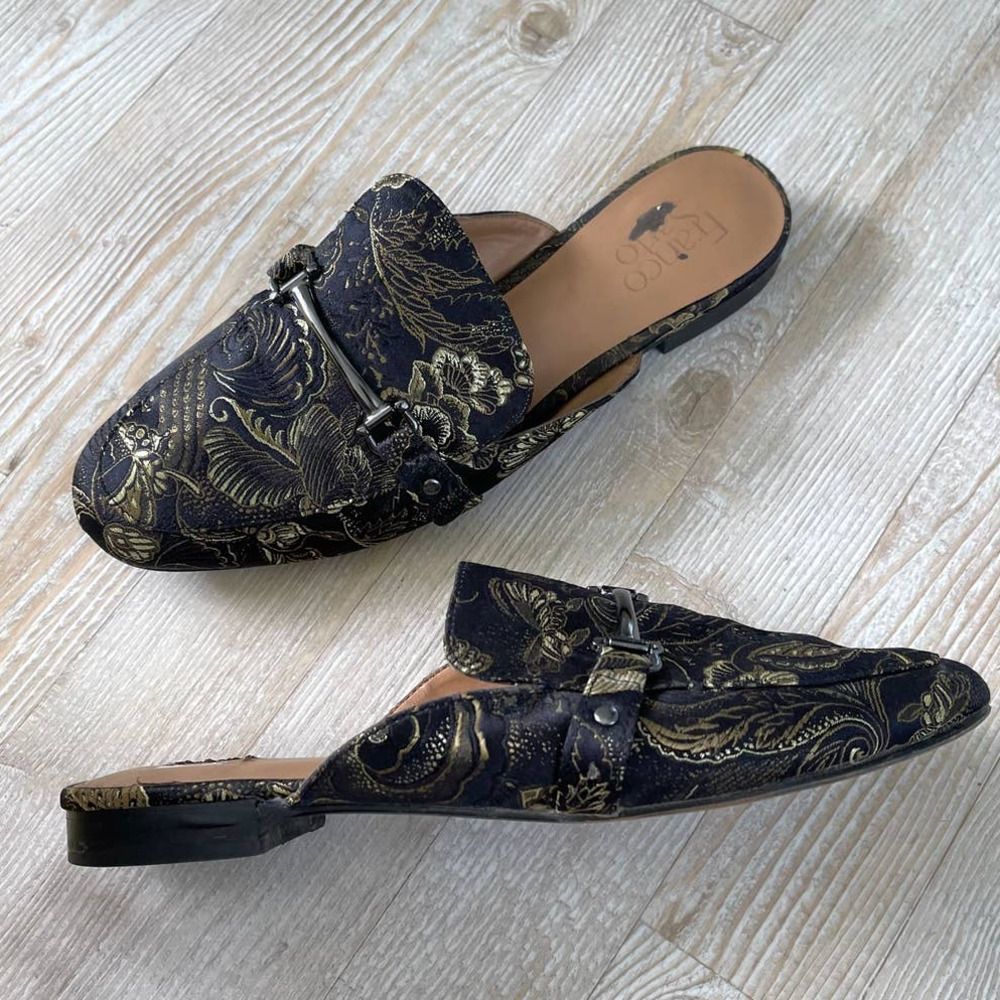 Franco Sarto Black and Gold Mules